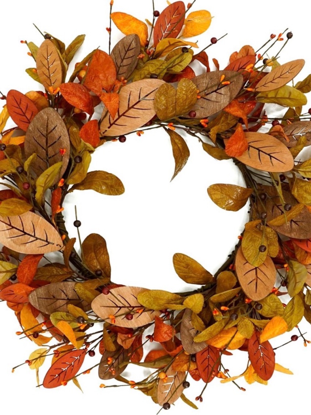New Autumn Leaf Fall Wreath - Orange & Brown Holiday Decor